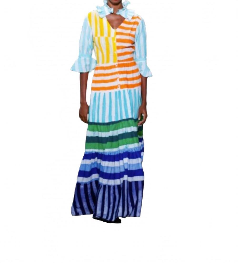 NEW STUDIO 189 hand-batik ruffle tiered maxi dress in rainbow multi